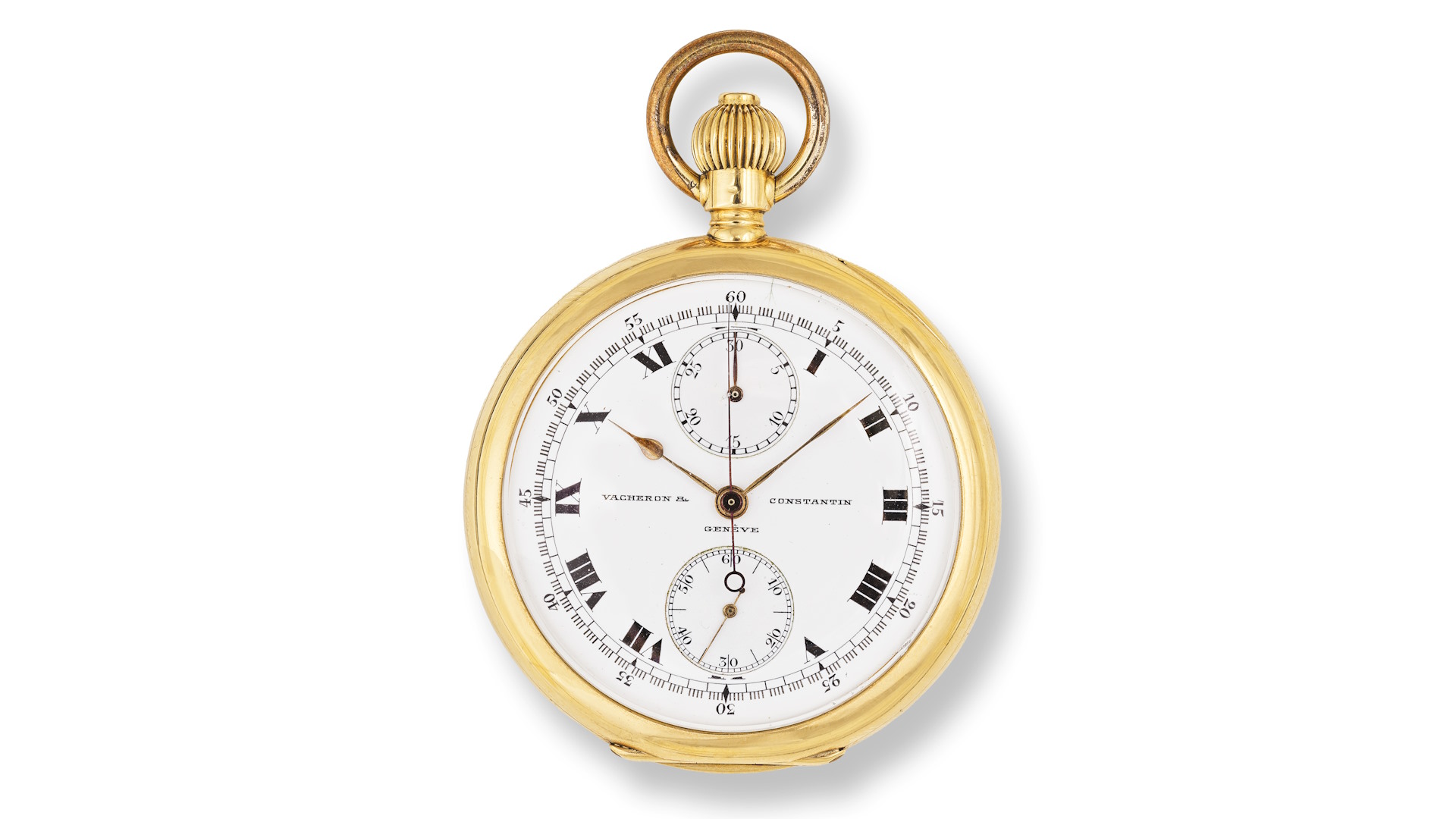 Goldene Taschenuhr von Vacheron Constantin mit Chronographen-Funktion, gefertigt circa 1915. Schätzpreis 2500 bis 3000 Euro.