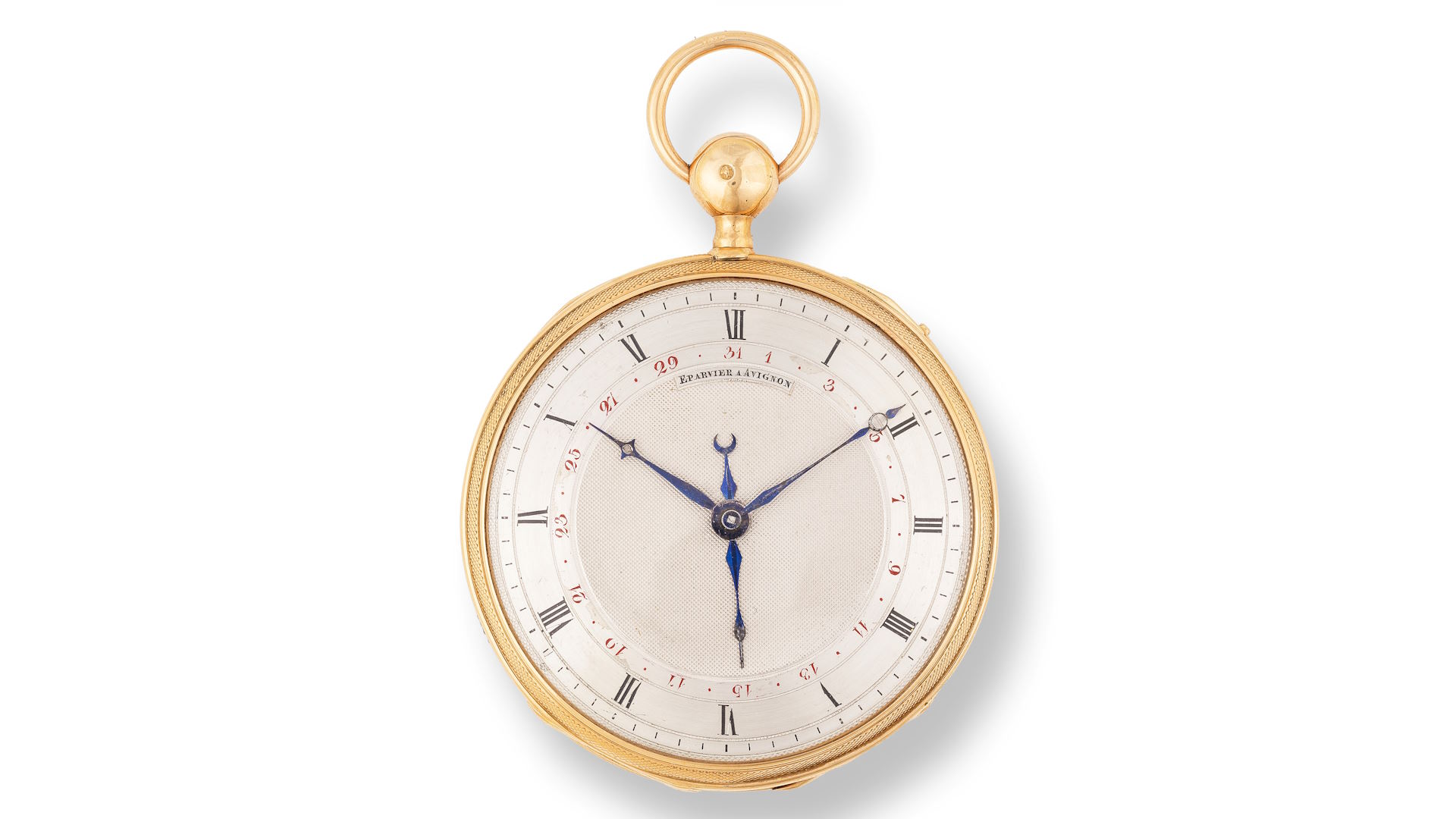 3041 Goldene Taschenuhr von Eparvier à Avignon mit Kalenderanzeige, gefertigt circa 1820. Schätzpreis 3000 bis 4000 Euro.